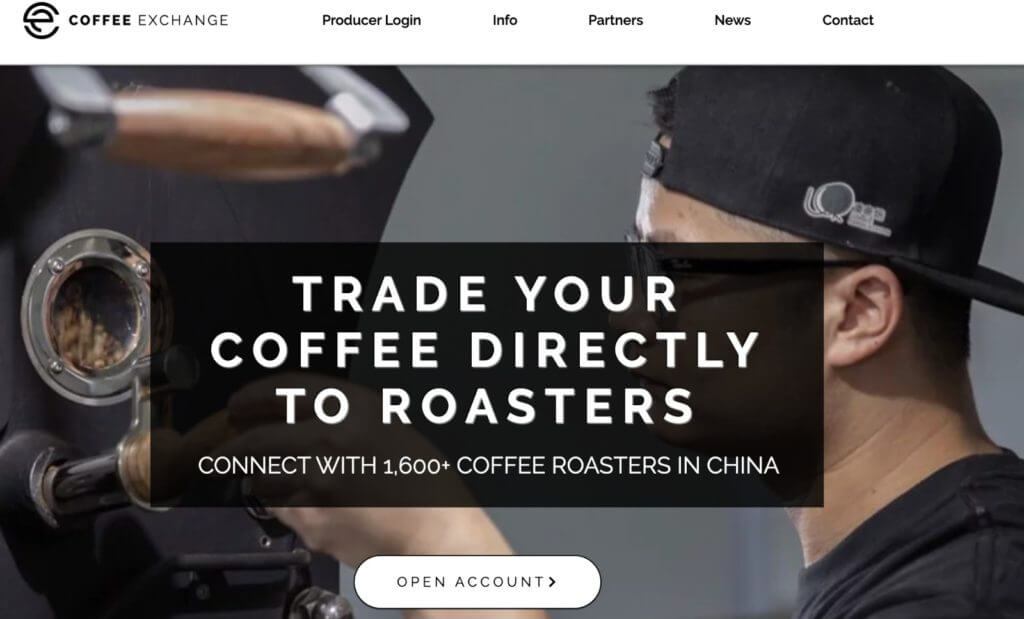 screenshot home page coffee exchange